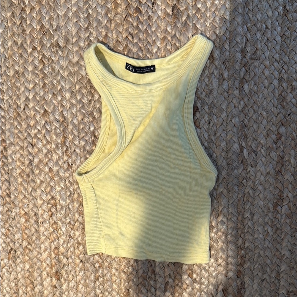 Zara Yellow Asymmetrical Crop Tank Top